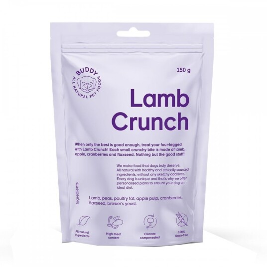 Buddy Petfoods Lam Crunch Hundegodteri med Tranebær 150 g Buddy Petfoods Lam Crunch Hundegodteri med Tranebær 150 g