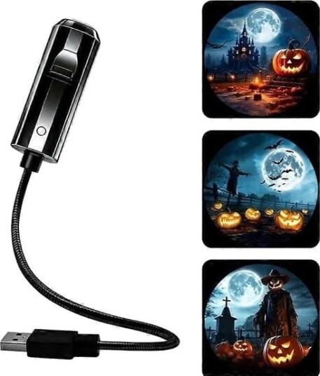Halloween Hodeskalle LED-Projektor med 360° Rotasjon og USB