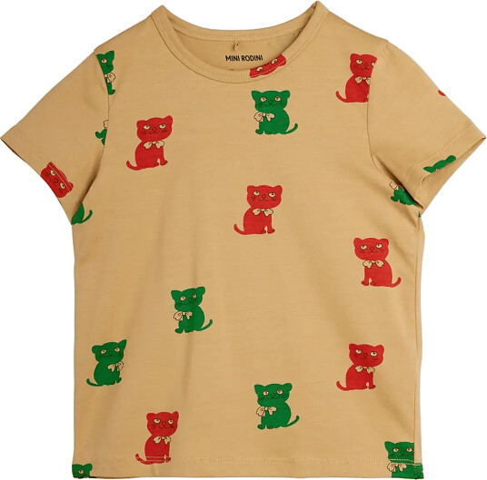 Mini Rodini Kittens Aop Ss Tee Beige 104/110