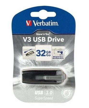 Verbatim V3 32 GB USB 3.2 Flashminne Sort Verbatim V3 32 GB USB 3.2 Flashminne Sort
