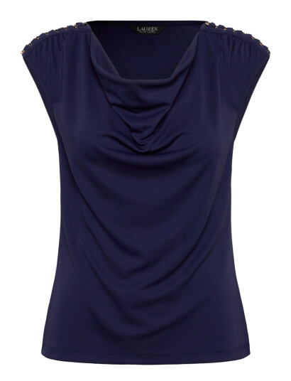 Lauren Ralph Lauren Stretch Jersey Sleeveless Cowlneck Top   Navy   XS