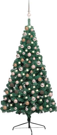 vidaXL Kunstig halvt juletre med LED og kulesett 150 cm grønn vidaXL Kunstig halvt juletre med LED og kulesett 150 cm grønn