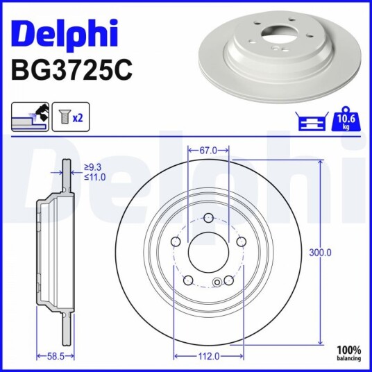 DELPHI BG3725C Bremseskive