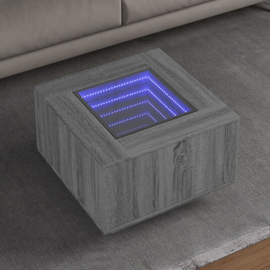 Salongbord med LED grå sonoma 60x60x40 cm konstruert tre 847572