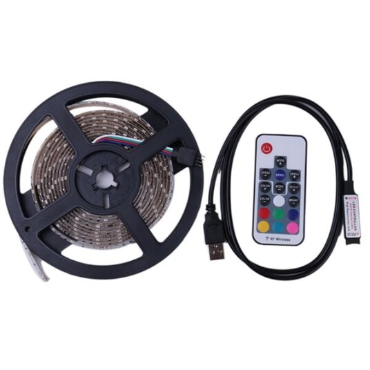 Led Slynge USB RGB farge med fjernkontroll - 5 meter Vanntett