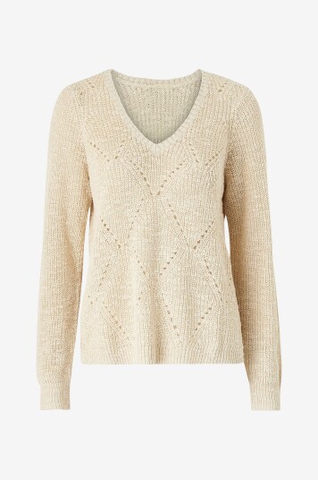 Vila Genser viPoca Rev L/S Pointelle Knit Top Natur