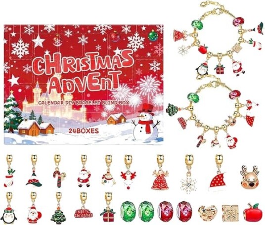 Kalender Adventssjarm   24 dagers nedtelling håndlaget   Julekalender Adventsarmbånd 2025 for jenter for barn tenåringer kvinner voksne ferie [DB]
