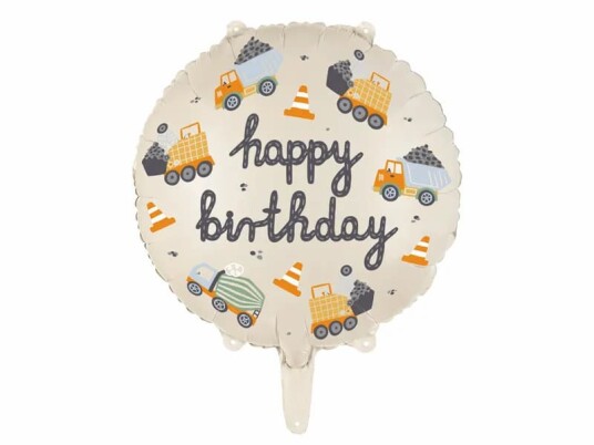 35 cm Happy Birthday Folieballong med Anleggsmaskiner Little Builder