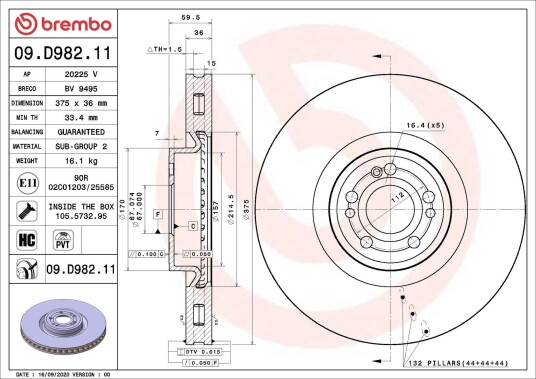 Bremseskive BREMBO 09.D982.11 Bremseskive BREMBO 09.D982.11