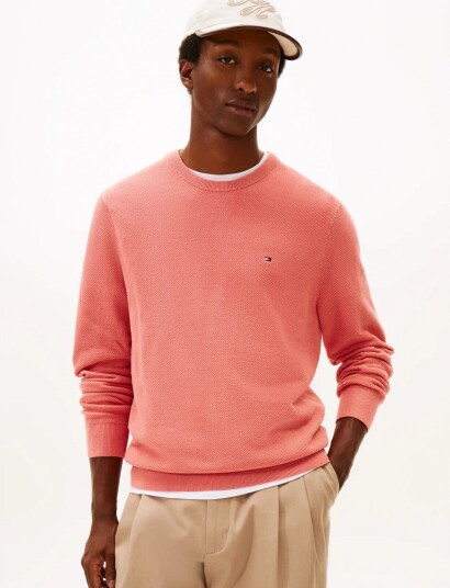 Tommy Hilfiger Essential Structure Crew Neck   Coral   XS