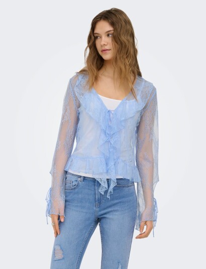ONLY Onlcalibea L/S Ruffle Top Wvn Ex Blue S ONLY Onlcalibea L/S Ruffle Top Wvn Ex Blue S