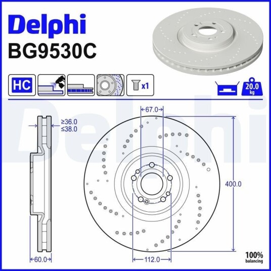 DELPHI BG9530C Bremseskive DELPHI BG9530C Bremseskive