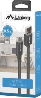 Lanberg Usb-Kabel Usb-A Usb-C 0,5 M Svart Ca-Usbo-15Cu-0005-Bk