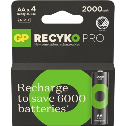 GP Recyko Pro 2000mAh AA Oppladbare Batterier 4-pakning NiMH