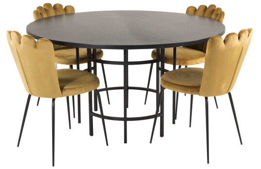 Venture Design Copenhagen & Limhamn spisegruppe Svart/gul 4 st stoler & bord 140 cm