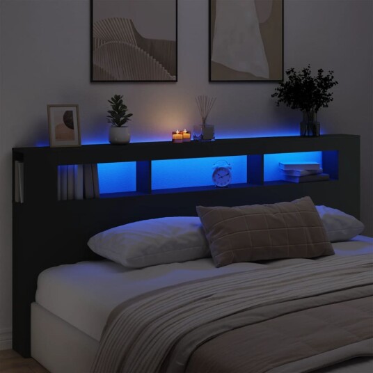 Sengegavl med LED svart 220x18,5x103,5 cm konstruert tre 8721012259577 Sengegavl med LED svart 220x18,5x103,5 cm konstruert tre 8721012259577