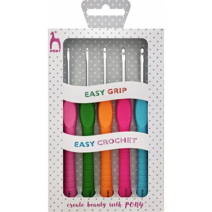 Pony Easy Grip Heklenålsett 2 4mm 5 størrelser