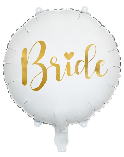 Bride Rund Hvit Folieballong med Gullfarget Tekst 45 cm Bride Rund Hvit Folieballong med Gullfarget Tekst 45 cm