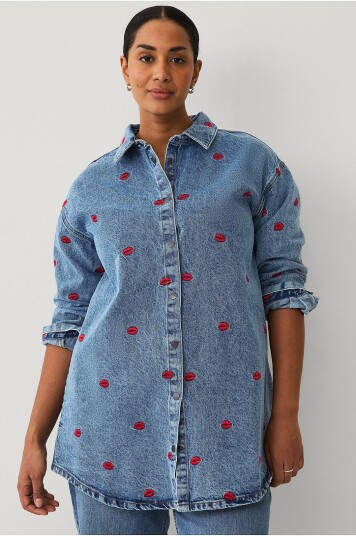 Zizzi - Skjorte jFlower L/S Shirt - Blå