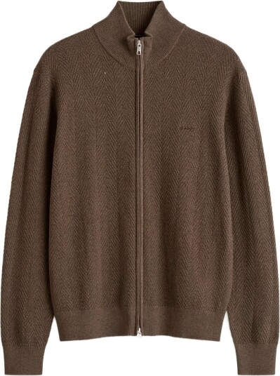 Gant Herringbone Texture Zip Cardigan BROWN MELANGE 3XL Gant Herringbone Texture Zip Cardigan BROWN MELANGE 3XL