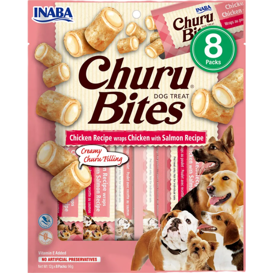 Churu Dog Bites Chicken Wraps With Salmon 12 Gx8 Pack