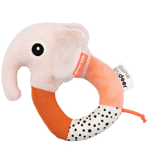 Done by Deer Sensory Ring Rattle Elphee Powder - Orange - ONE SIZE