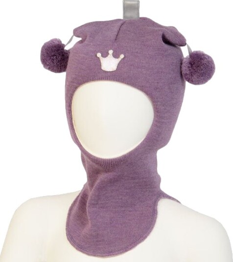 Kivat   Balaclava i ull/bomull m/vindstopper "Krone" Lilla