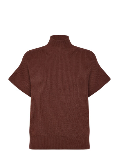 Mango Perkins-Neck Short-Sleeved Sweater - Brown - M