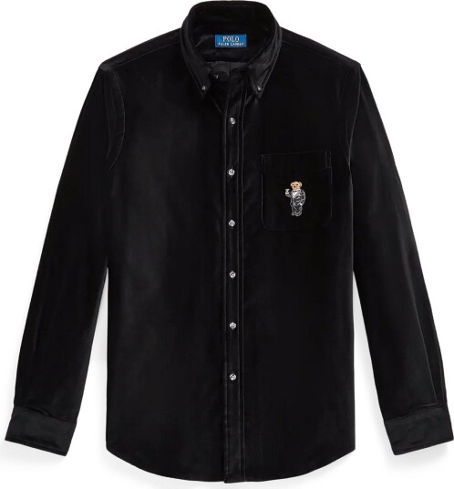Polo Ralph Lauren Classic Fit Martini Bear Velvet Shirt   POLO BLACK   M
