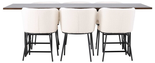 Venture Design Ystad & Edina spisegruppe Hvit/mokka 6 stoler & bord 220 x 100 cm