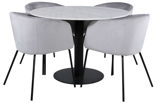 Venture Design Estelle & Berit spisegruppe Grå/hvit 4 stoler & bord 106 cm