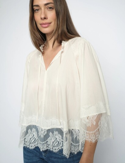 MOS MOSH Mmeisa Tess 3/4 Lace Blouse Cream XL