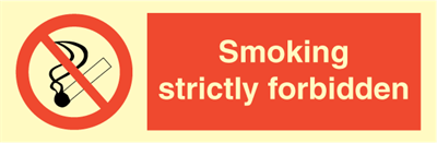 Jo Safety Smoking strictly forbidden Photoluminescent Rigid Plast PR HR 100 x 300 mm IMO 102039PRHR
