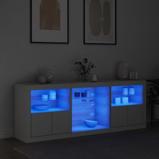 vidaXL Skjenk med LED-lys hvit 181,5x37x67 cm