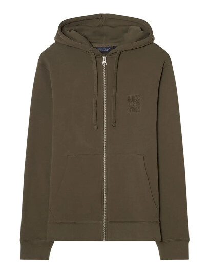 Lexington Clothing Organic Cotton Logo Zip-Up Hoodie - Khaki green - S