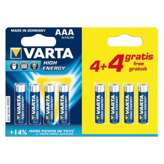 Varta Longlife Power AAA Alkalisk Engangsbatteri 1,5V Høyenergi (8 stk) Varta Longlife Power AAA Alkalisk Engangsbatteri 1,5V Høyenergi (8 stk)