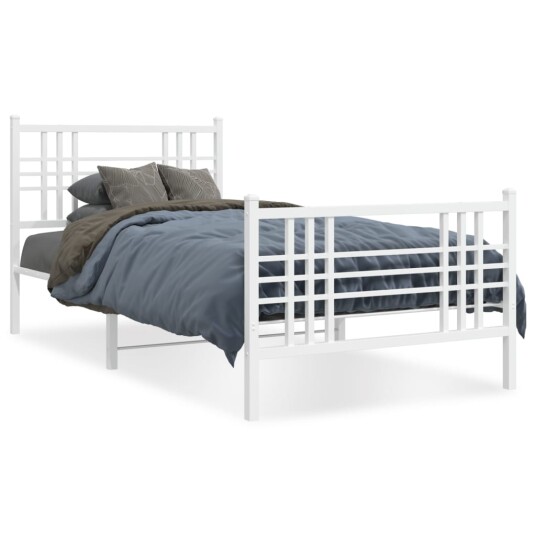 Sengeramme i metall med hode- og fotgavl hvit 107x203 cm 8721012373518