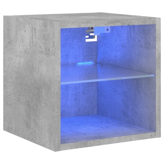  Vegghengt TV-benk med LED-lys betonggrå 30x28,5x30 cm 836979