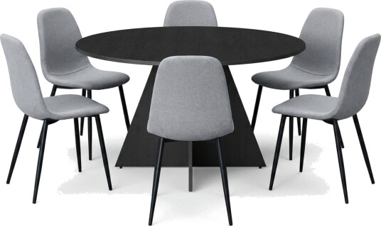 Vera spisegruppe rund 130 cm svart med 6 Nibe spisestoler   Svart