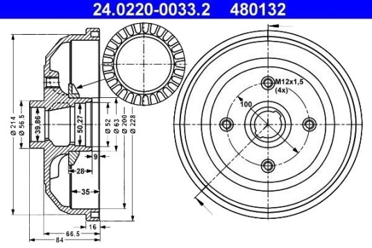 ATE 24.0220-0033.2 Bremsetrommel