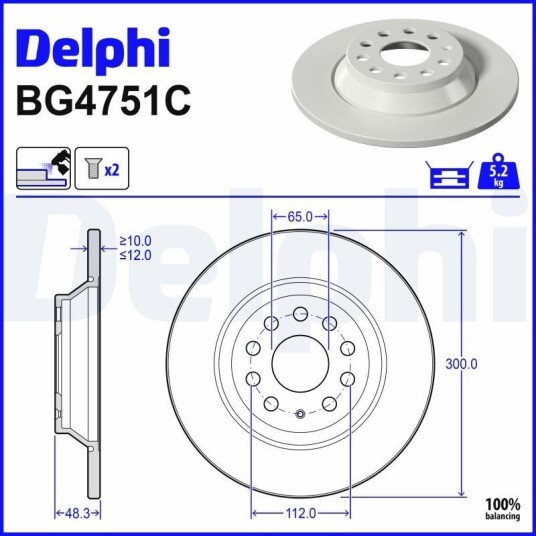 Bremseskive DELPHI BG4751C Bremseskive DELPHI BG4751C