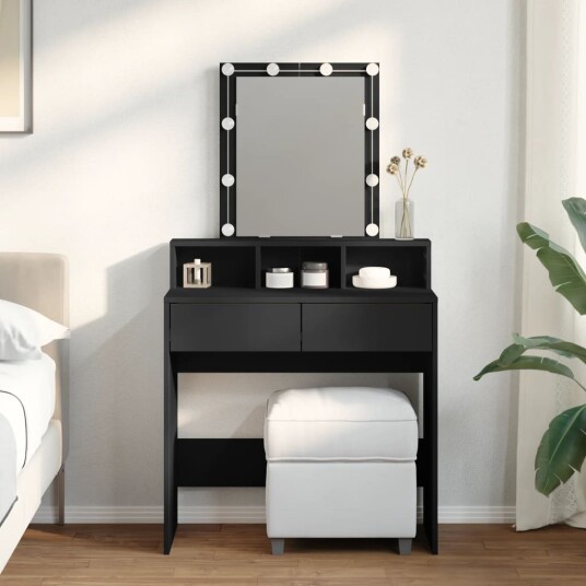 Sminkebord med LED svart 80x41x144,5 cm 8721102816017