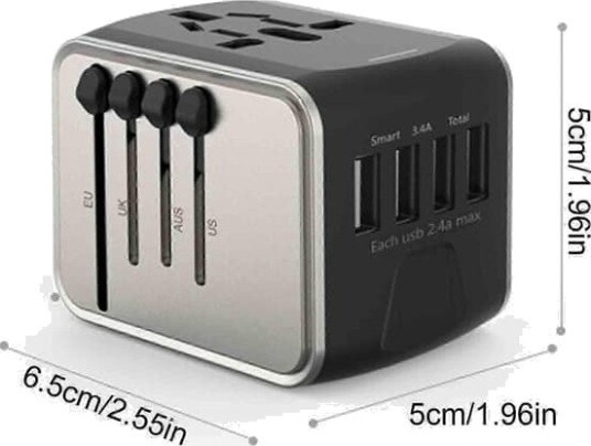 Universell reiseadapter 4 USB-porter 3.0A Type-C hurtiglading grønn