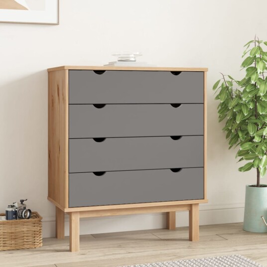 vidaXL Nattbord brun og grå 76,5x39,5x90 cm heltre furu vidaXL Nattbord brun og grå 76,5x39,5x90 cm heltre furu