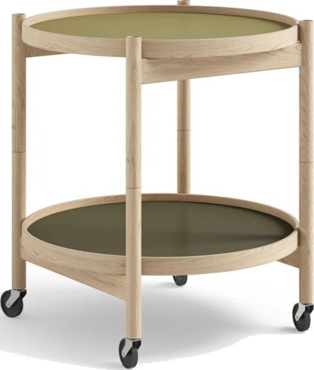 Brdr. Krüger Bølling Tray Table model 50 rullebord leaf, ubehandlet eikestativ Brdr. Krüger Bølling Tray Table model 50 rullebord leaf, ubehandlet eikestativ