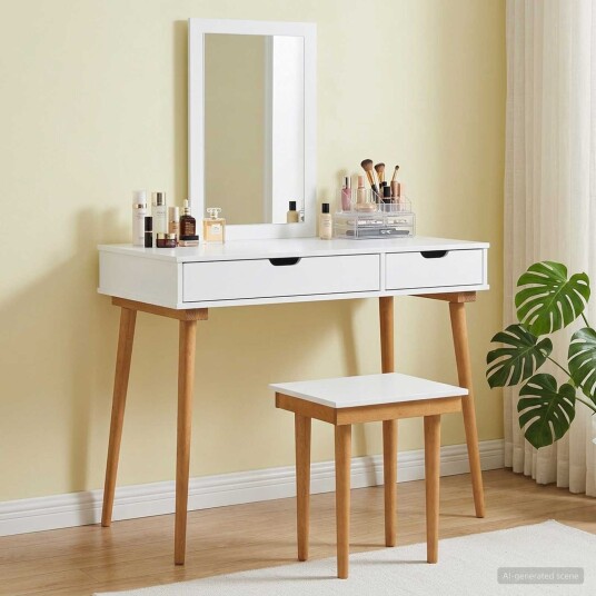vidaXL Sminkebordsett FAUSKE 3 stk. Hvit 100 x 50 x 143 cm vidaXL Sminkebordsett FAUSKE 3 stk. Hvit 100 x 50 x 143 cm
