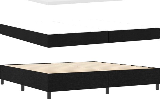 Boksfjær Seng med Madrass & LED Svart 200x200 cm Stoff Boksfjær Seng med Madrass & LED Svart 200x200 cm Stoff