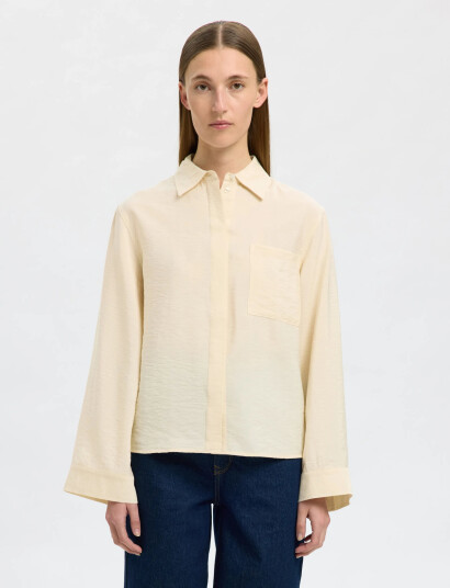 Selected Slfamara Ls Relaxed Shirt Noos - Cream - 34 Selected Slfamara Ls Relaxed Shirt Noos - Cream - 34