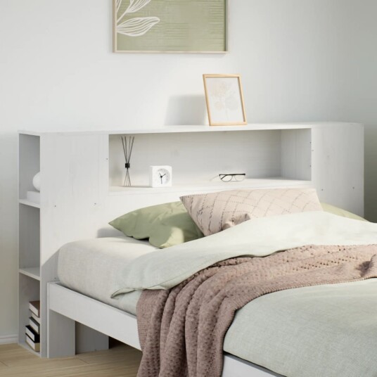 Hodegavl med oppbevaring hvit 150 cm heltre furu 8721158396419 Hodegavl med oppbevaring hvit 150 cm heltre furu 8721158396419