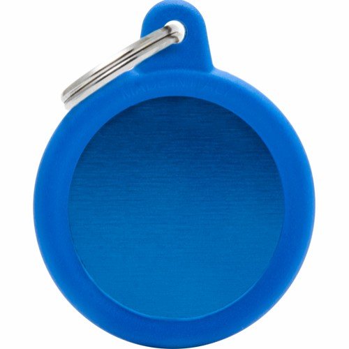 Myfamily Hushtag Sirkel Id Tag-Aluminium Med Plast Kant Blå
